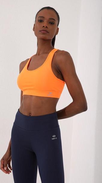 Neon Oranj Sırt Detaylı Dar Kalıp U Yaka Kadın Spor Büstiyer - 97120