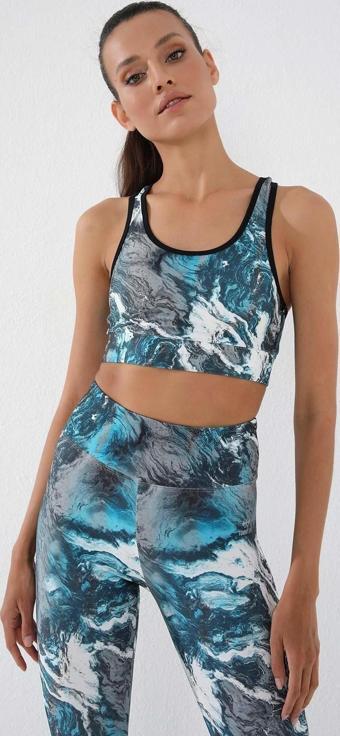 Mavi Karışık Batik Desenli Dar Kalıp U Yaka Kadın Spor Büstiyer - 97146