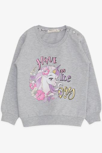 Breeze Kız Çocuk Sweatshirt Unicorn Baskılı 2-6 Yaş, Gri Melanj