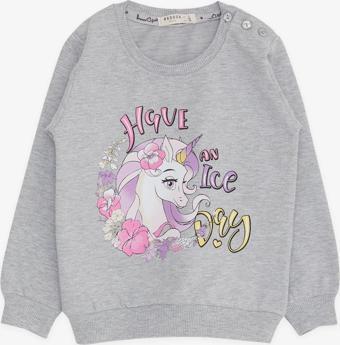 Breeze Kız Çocuk Sweatshirt Unicorn Baskılı 2-6 Yaş, Gri Melanj