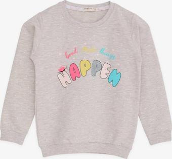 Breeze Kız Çocuk Sweatshirt Yazı Baskılı Desenli 3-7 Yaş, Bej Melanj