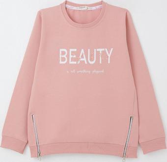 Breeze Kız Çocuk Sweatshirt Yazı Baskılı Kenarları Fermuar Detaylı 9-14 Yaş, Gülkurusu