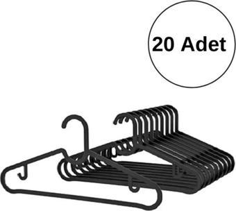 Babylondy Elbise Askısı Fular Askısı Gömlek Tişört Askısı Kırılmaz 20 Adet Set Siyah