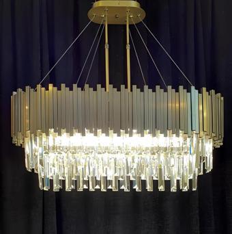 Özçelikler Premium Antrasit Inox 80 Lik Oval Kristal Salon Taşlı Lüks Avize