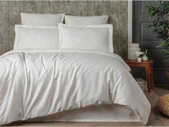 Sevim Tivoli %100 Pamuk Jakarlı & Saten Çift Kişilik Nevresim Takımı - Krem - 200X220 Cm