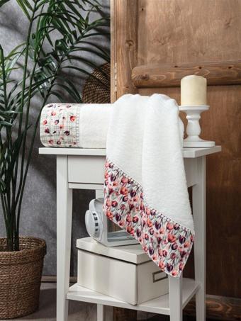 Sevim 2'Li Set Bambu Banyo Havlusu - Lale Baskılı Pamuk Saten Havlu - Süper Emici - Tivoli - Tulipano