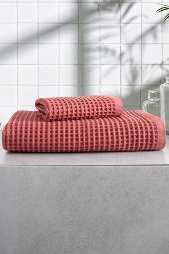 Sevim 2'Li Set Waffle Banyo Havlusu - Yumuşak Ve Yüksek Su Emici- %100 Pamuk & Petekli - Kiremit Renk
