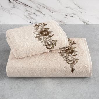 Sevim Bambu Yumuşak & Su Emici Havlu Takımı - Nakışlı 2'Li Banyo Havlu Seti - Tivoli Elise - Kapuçino