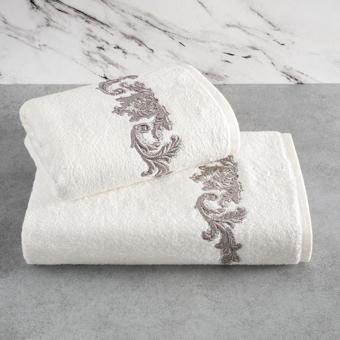 Sevim Bambu Yumuşak & Su Emici Tivoli Cloé Havlu - Ekru Rengi Nakışlı Havlu Modelleri - 2'Li Set
