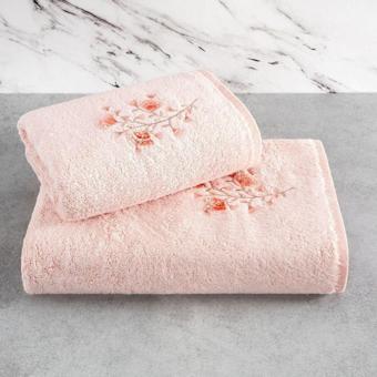 Sevim Bambu Yumuşak Tivoli Havlu Seti - Lisette Pudra Çiçek Desen Nakışlı - 2'Li Çeyiz Seti