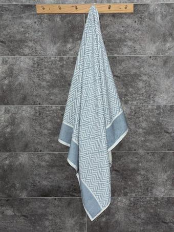 Sevim Geometrik Desenli Banyo Havlusu - Çizgili & Yüksek Su Emici - %100 Pamuk - 90X150 Cm - İndigo