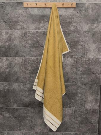 Sevim Hardal Ucu Çizgili Banyo Havlusu - Ipliği Boyalı & Yüksek Su Emici - %100 Pamuk - 90X150Cm