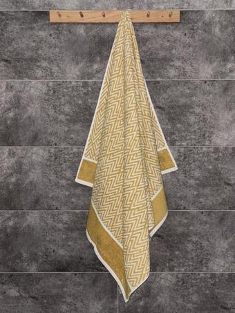 Sevim İpliği Boyalı Banyo Havlusu - %100 Pamuk & Yumuşak & Zikzak Çizgili - 90X150 Cm - Hardal