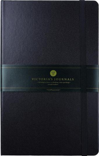 Victorias Journals Venzi Classic Vegan Deri Sert Kapaklı Kapaklı Çizgili Not Defteri 19x25 cm Siyah
