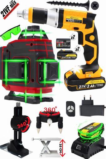 Retools Kömürsüz 2Li Set - Alçıpan Vidalama Ve Kırmızı 16 Yönlü Lazer
