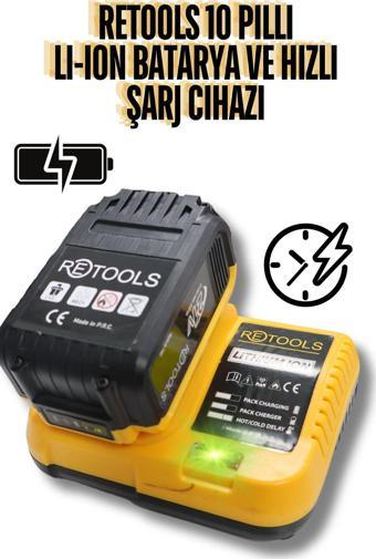 Retools Ultra Hızlı Şarj Cihazı Sarı Ve 10 Pilli Li-İon Batarya 21V/3.0Ah
