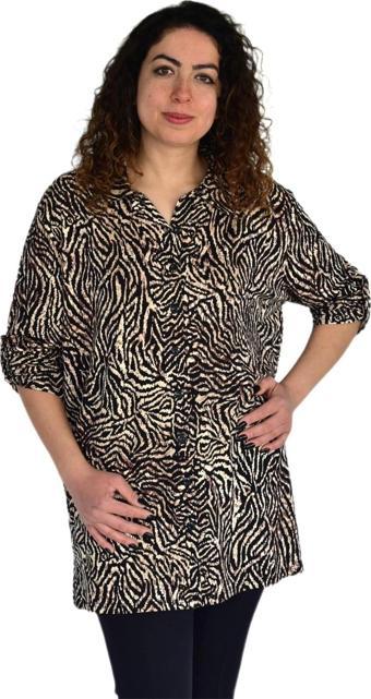 Kadın Büyük Beden Leopar Desen Viskon Bluz BGL-ST04255