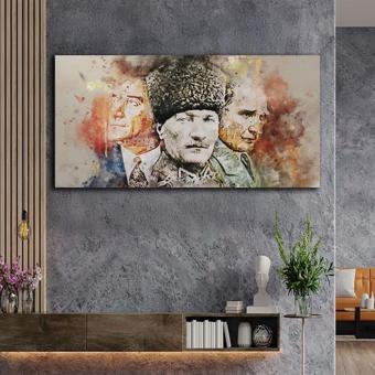 Atatürk Yağlı Boya Dokulu Tablo 60X120 Çerçevesiz