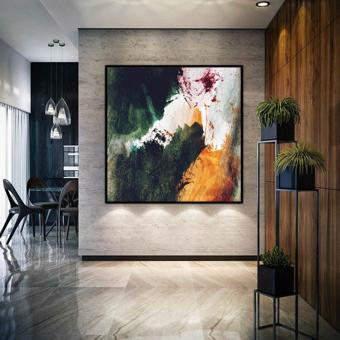 Dark Green Yağlı Boya Dokulu Tablo 80X80 Gümüş Çerçeveli
