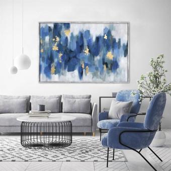 Deep Blue Yağlı Boya Dokulu Tablo 90X120 Gold Çerçeveli