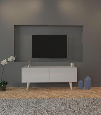 Mobilya Gezegeni Logo Tv Ünitesi Beyaz Ayaklı 90 Cm