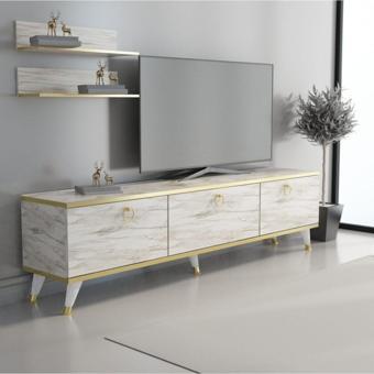 Mobilya Gezegeni Life Tv Ünitesi Efes Mermer Altın 150 Cm