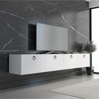 Mobilya Gezegeni Hamper Tv Ünitesi Beyaz 180 Cm Siyah Kulp