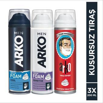 Arko Men Cool + Sensitive + Efsane Tıraş Köpüğü 3x200 Ml