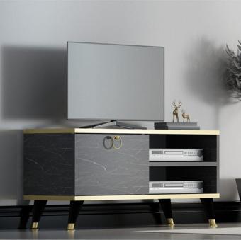 Mobilya Gezegeni Gold Sweet Tv Ünitesi Siyah Mermer 90 Cm