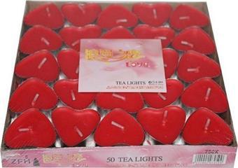 İrhanlar Tea Light Kırmızı Kalpli Mum Candle 50 Adet Kokulu Sevgililer Günü Evlilik Teklifi