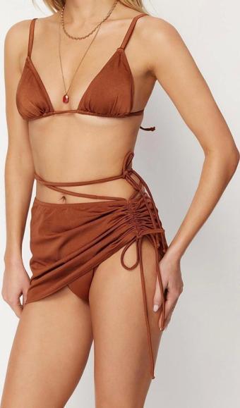 Moda Düz Atma Kap Üçgen Normal Bel Brief Kahverengi Üçgen Brazilian 3lü Bikini Takımı