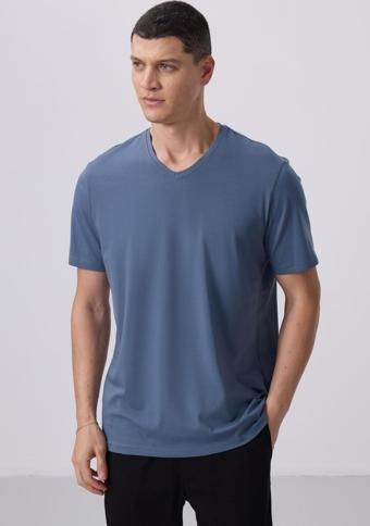 Petrol Basic Kısa Kol Standart Kalıp V Yaka Erkek T-Shirt - 87912