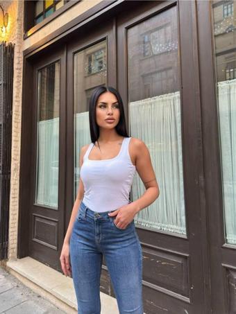 Ozy Fashion Kalın Askılı T-Shirt Beyaz M
