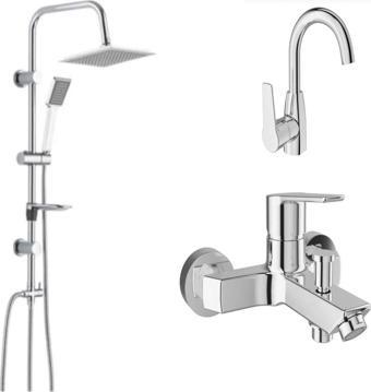 Kale Mare Banyo + Döner Lavabo Bataryası Ve Tema 53260 Raın Pratik Tepe Duş Seti