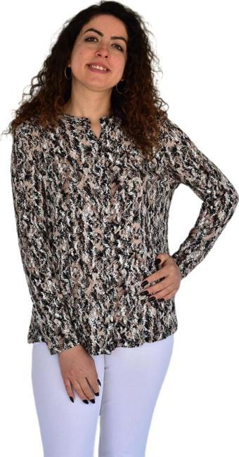Kadın Batik Baskılı Düğmeli Viscon Bluz BGL-ST04269