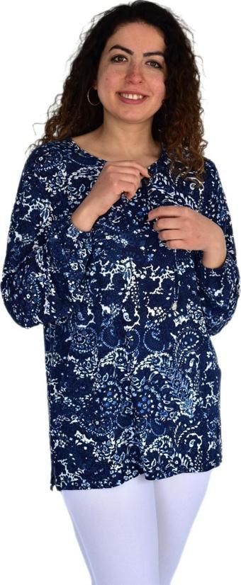 Kadın Yaprak Desen Baskılı Viscon Bluz BGL-ST04283