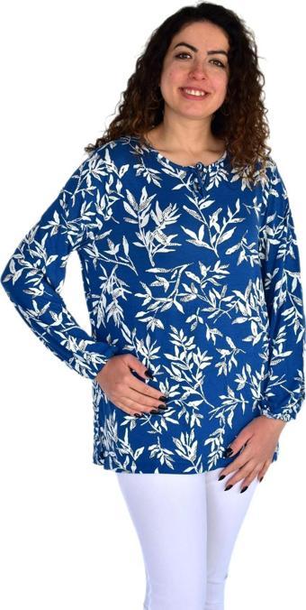 Kadın Yaprak Desen Baskılı Viscon Bluz BGL-ST04288