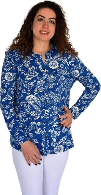 Kadın Çiçek Baskılı Düğmeli Viscon Bluz BGL-ST04268