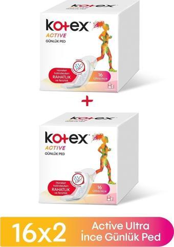 Kotex Active Ultra Ince Günlük Ped 16'Lı X 2