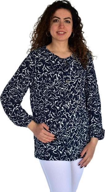 Kadın Ebruli Desen Baskılı Viscon Bluz BGL-ST04284