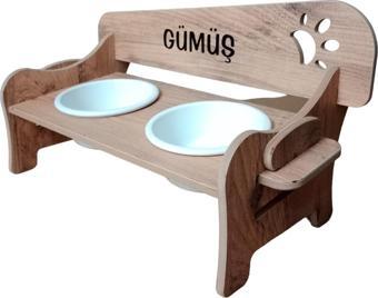 Kademeli Kedi Mama Standı (8 mm MDF) (350 ML BEYAZ/ANTRASİT Seramik)