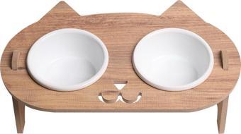 Kedi Mama Standı (8 mm MDF)(BEYAZ / ANTRASİT SERAMİK)( EĞİMLİ KEDİ Modeli )