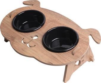 Köpek Mama Standı (8 mm MDF)(BEYAZ / ANTRASİT SERAMİK)( EĞİMLİ KÖPEK Modeli )