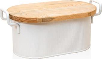 THE MİA STRİPE AHŞAP KAPAKLI EKMEK SAKLAMA KUTUSU BEYAZ 40*22*18 CM 