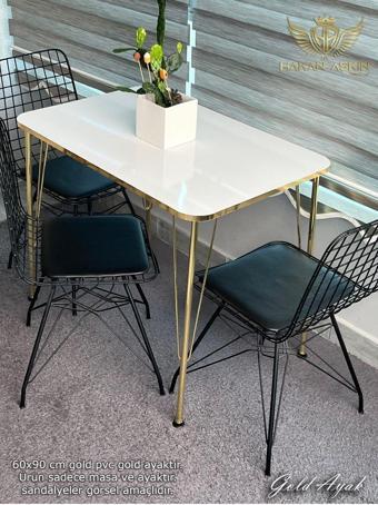 By Hakan Aşkın Gold Metal Ayaklı 60X90 Cm (Tek Masa) Parlak Beyaz Gold 2024 Mutfak - Balkon - Çalışma Masası