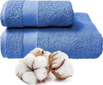 2 li Banyo Havlu Takımı %100 Pamuklu Dry Mavi