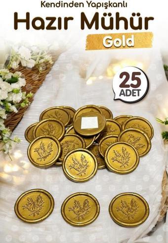 Hazır Mum Mühür Kendinden Etiketli Yapışkanlı Mum Mührü 25 Adet  Gold Mühür-T1215
