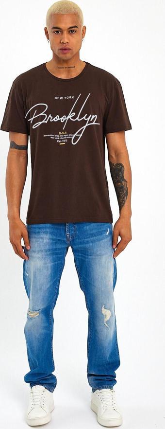 Süperlife Erkek Bisiklet Yaka Oversize Fit  Tişort SPR22TS110