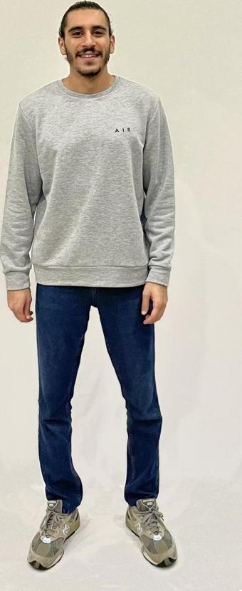 Süperlife Erkek Bisiklet Yaka Rahat Kalıp 3 iplik Kalın AİR Nakışlı  Sweatshirt SPR24SW33