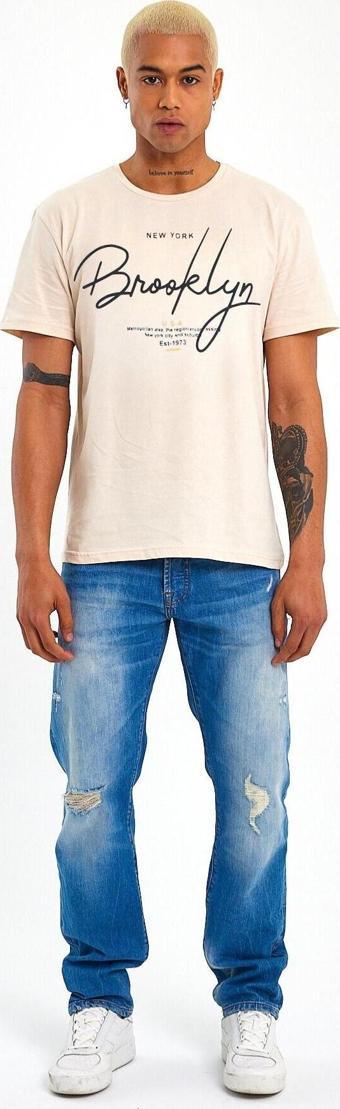 Süperlife Erkek Bisiklet Yaka Oversize Fit  Tişort SPR22TS110